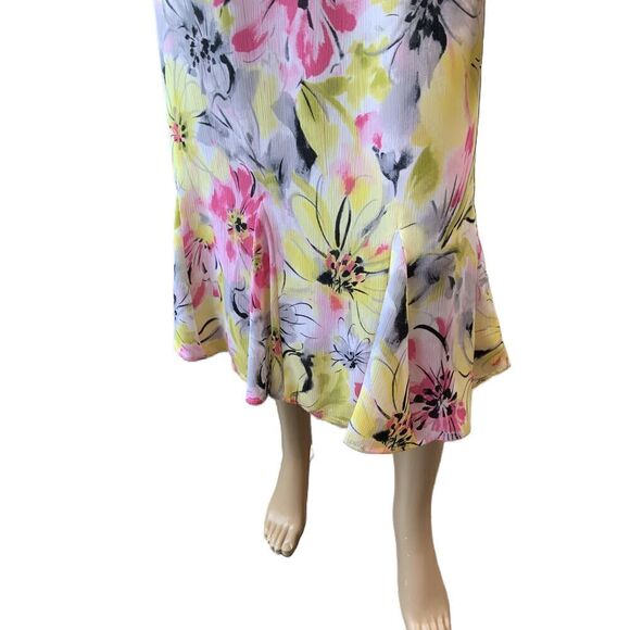 Tanjay Yellow Floral Print Ruffled Hem Elastic Waistband Peasant Skirt Size 16 - Picture 3 of 12